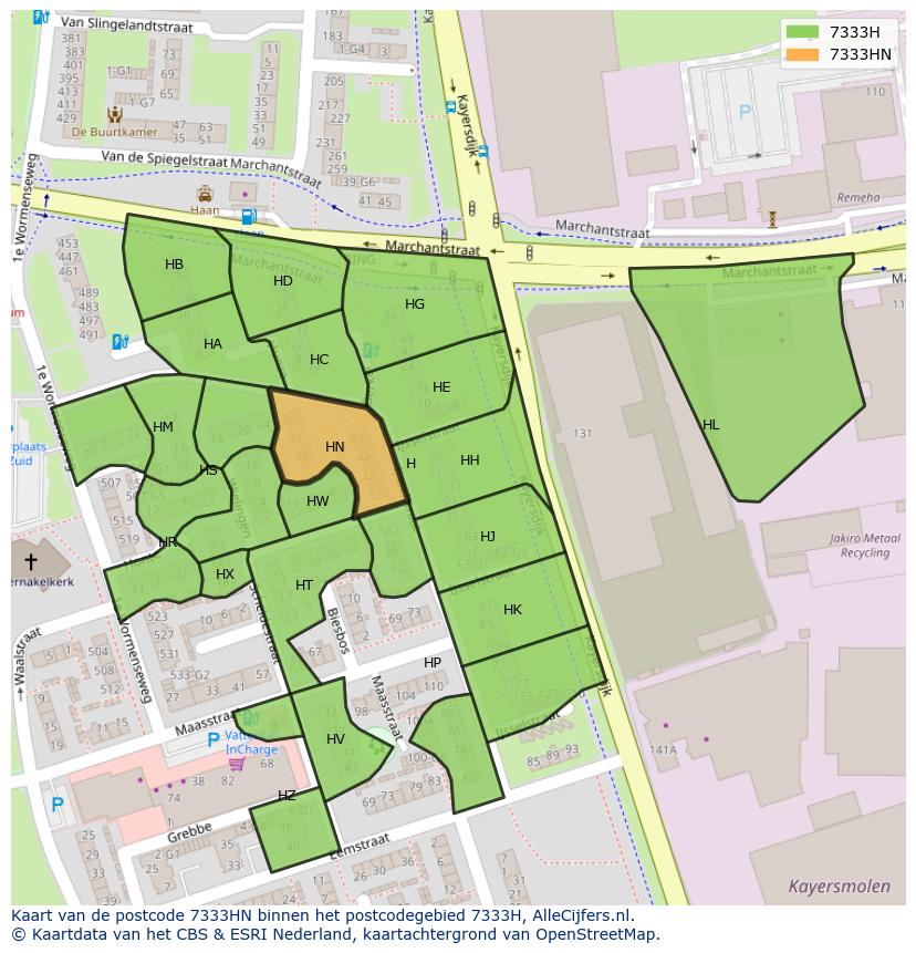 Afbeelding van het postcodegebied 7333 HN op de kaart.