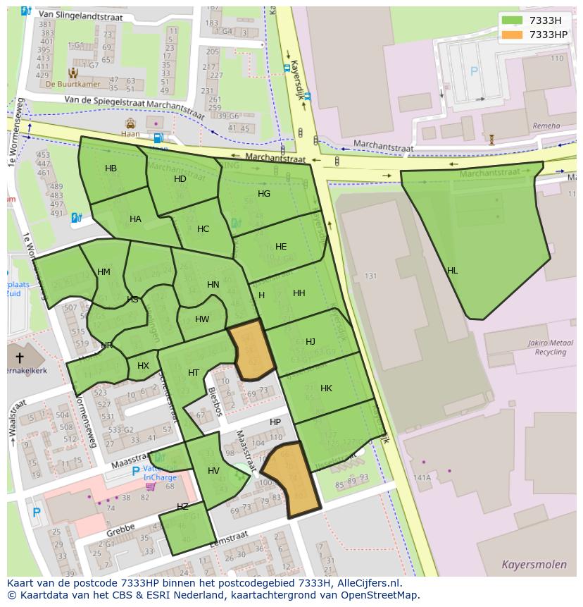 Afbeelding van het postcodegebied 7333 HP op de kaart.