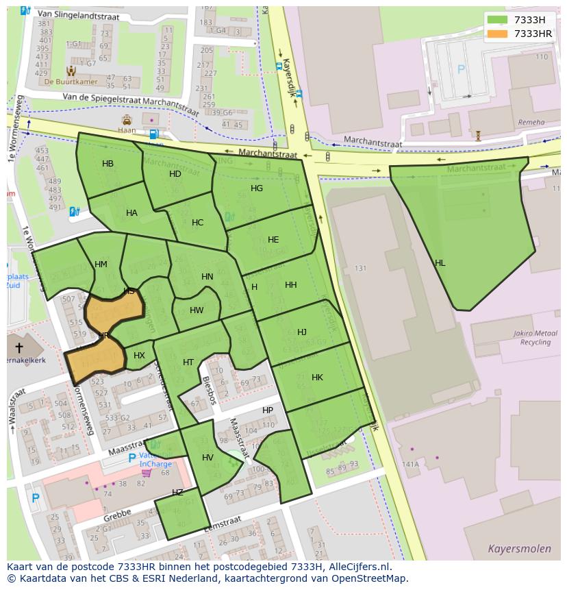 Afbeelding van het postcodegebied 7333 HR op de kaart.