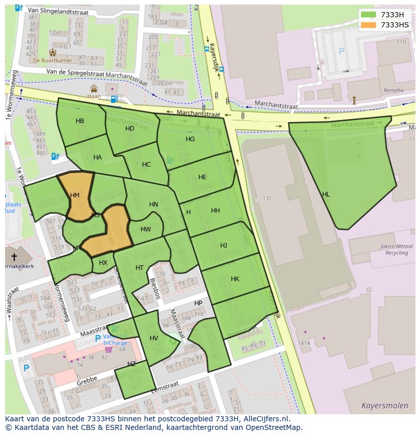 Afbeelding van het postcodegebied 7333 HS op de kaart.