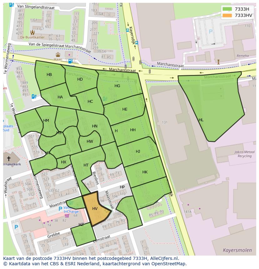 Afbeelding van het postcodegebied 7333 HV op de kaart.