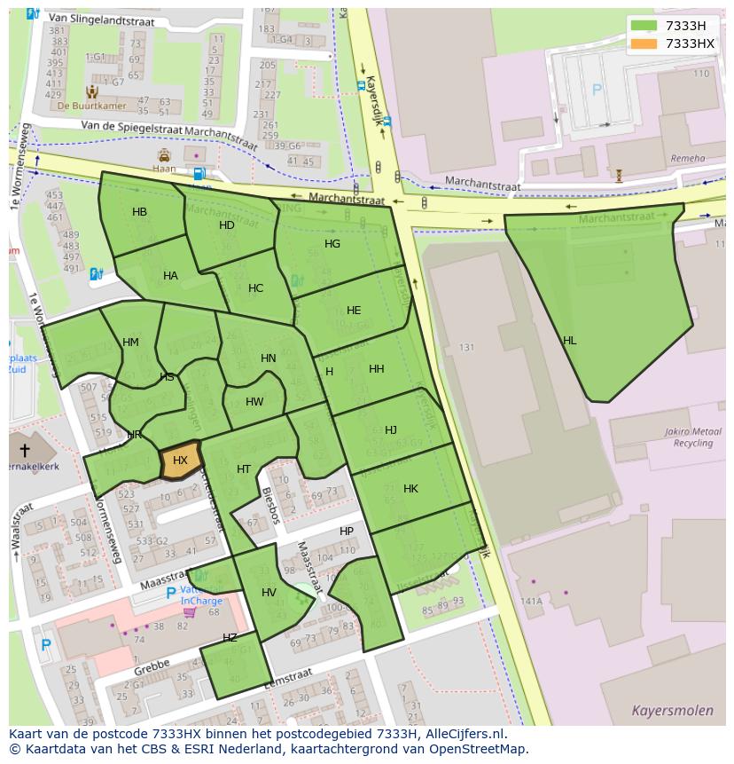 Afbeelding van het postcodegebied 7333 HX op de kaart.