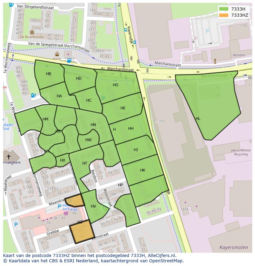 Afbeelding van het postcodegebied 7333 HZ op de kaart.
