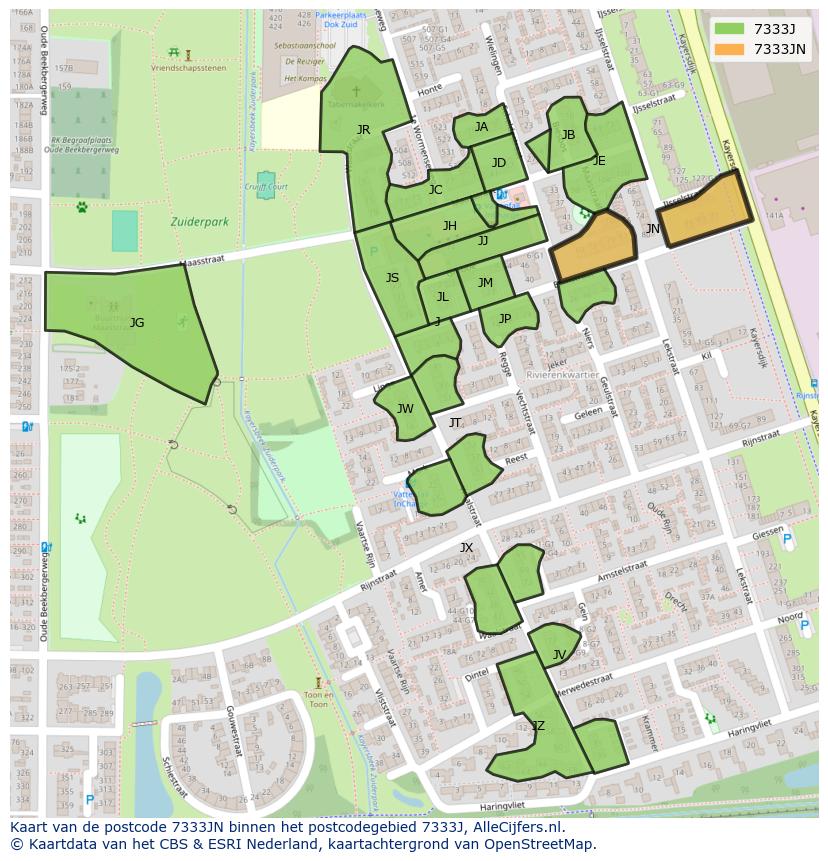Afbeelding van het postcodegebied 7333 JN op de kaart.