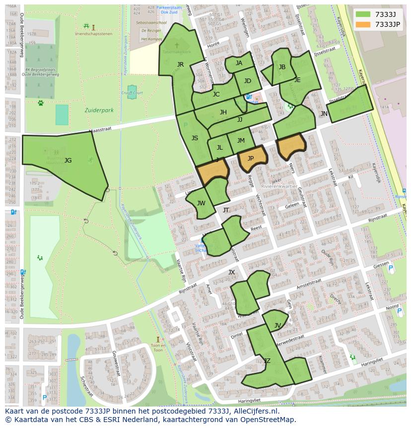 Afbeelding van het postcodegebied 7333 JP op de kaart.