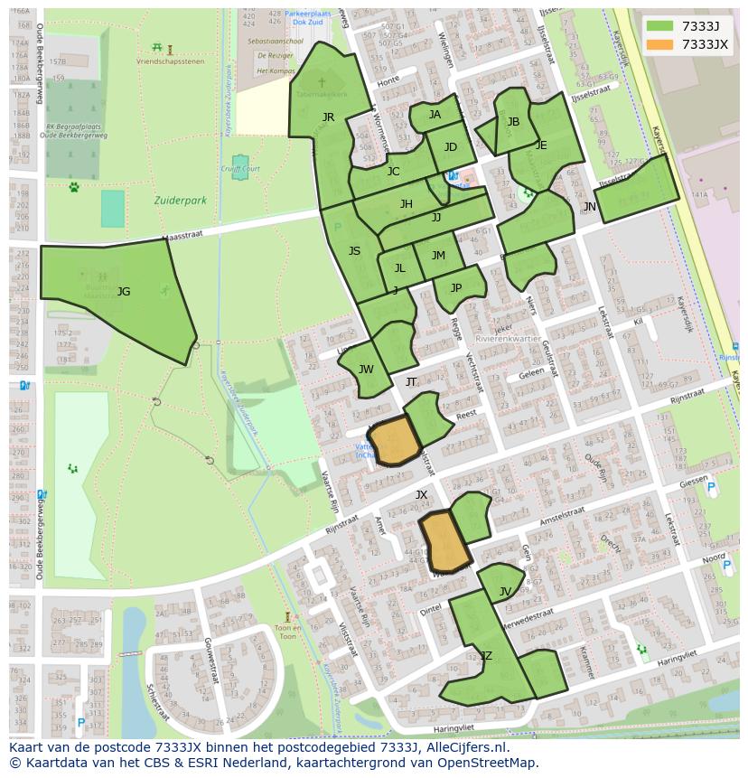 Afbeelding van het postcodegebied 7333 JX op de kaart.