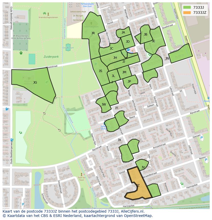 Afbeelding van het postcodegebied 7333 JZ op de kaart.