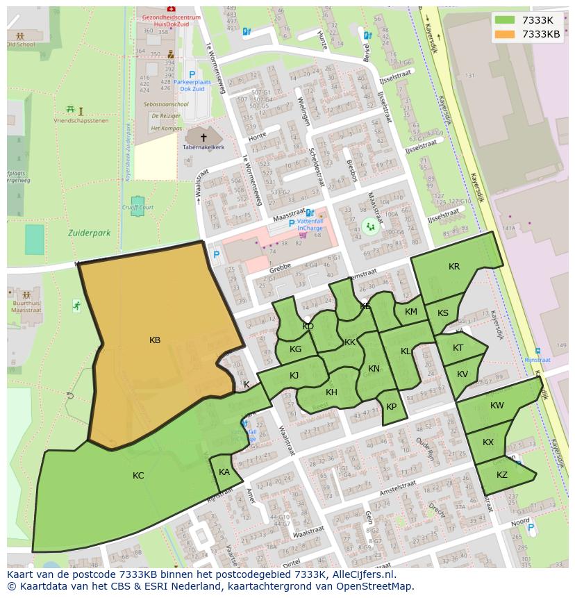 Afbeelding van het postcodegebied 7333 KB op de kaart.