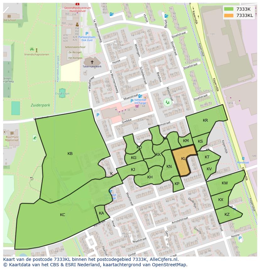 Afbeelding van het postcodegebied 7333 KL op de kaart.