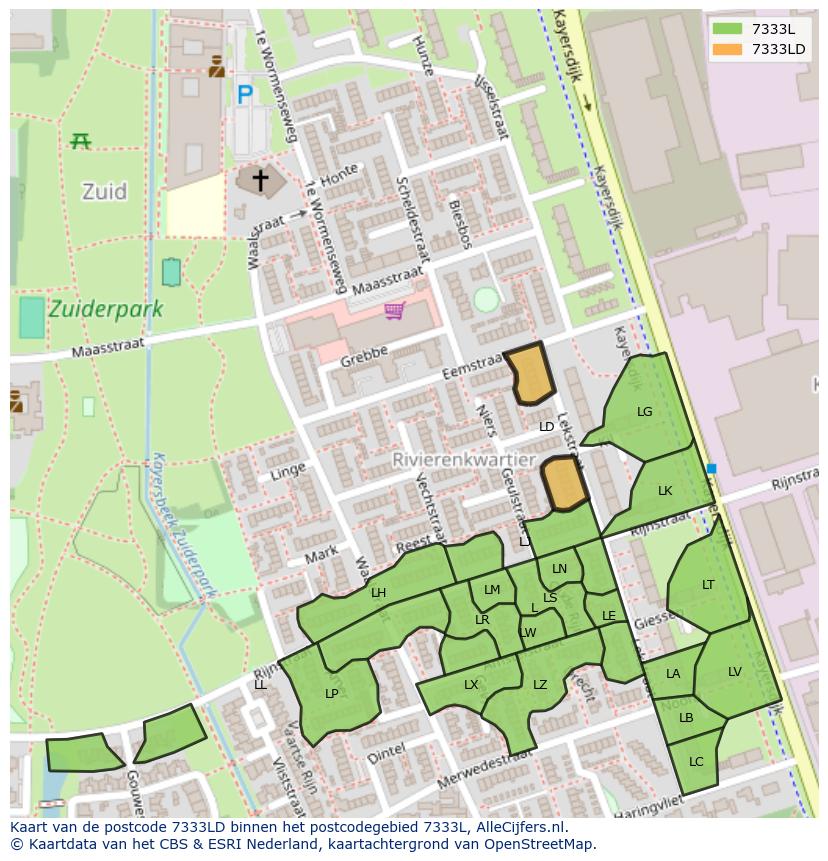Afbeelding van het postcodegebied 7333 LD op de kaart.