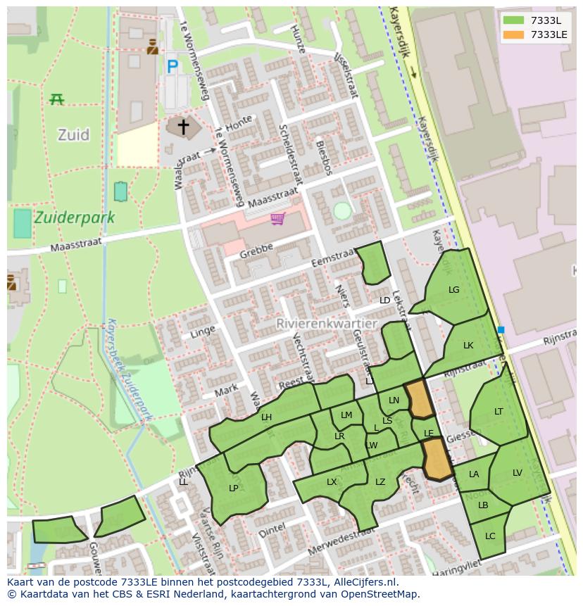 Afbeelding van het postcodegebied 7333 LE op de kaart.