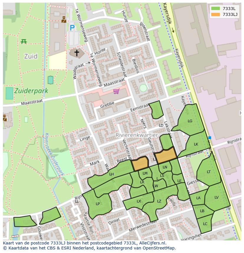 Afbeelding van het postcodegebied 7333 LJ op de kaart.