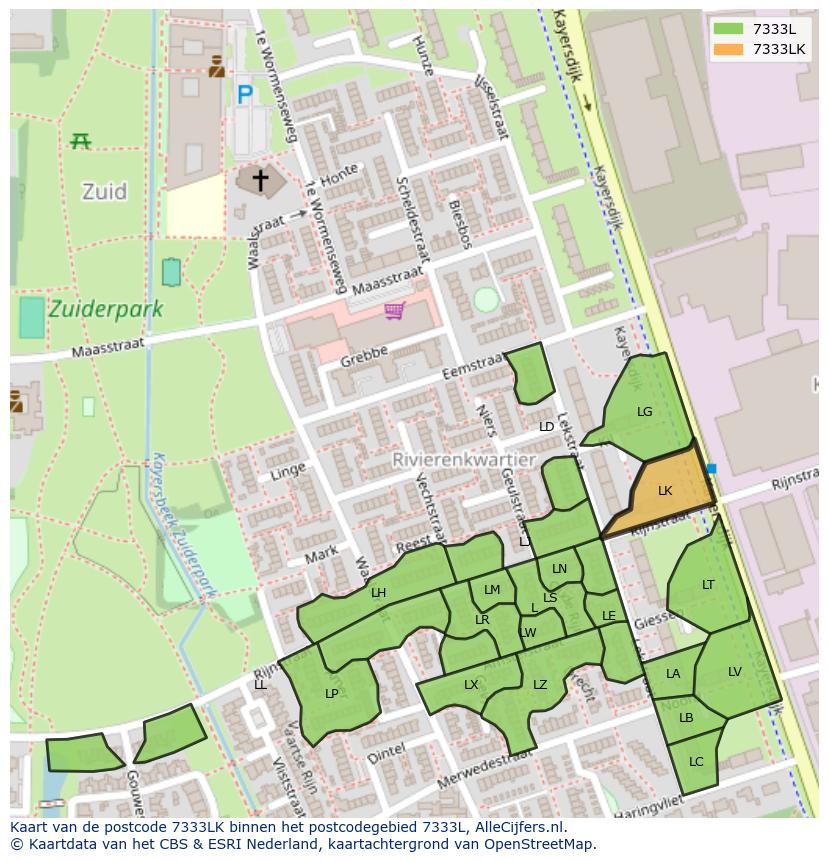 Afbeelding van het postcodegebied 7333 LK op de kaart.