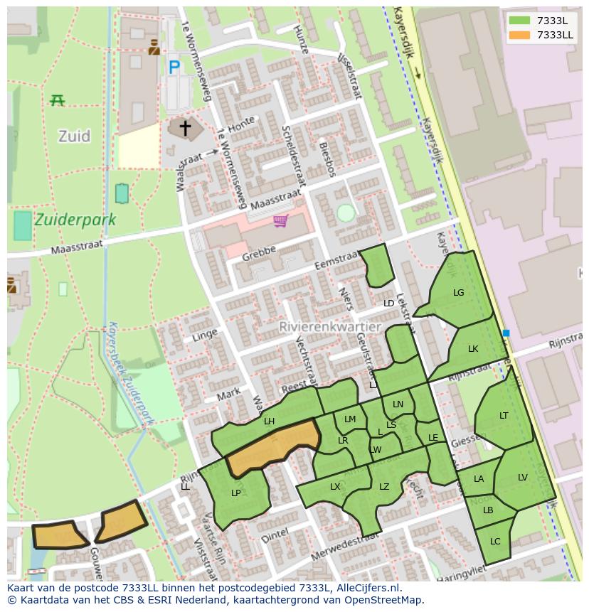 Afbeelding van het postcodegebied 7333 LL op de kaart.