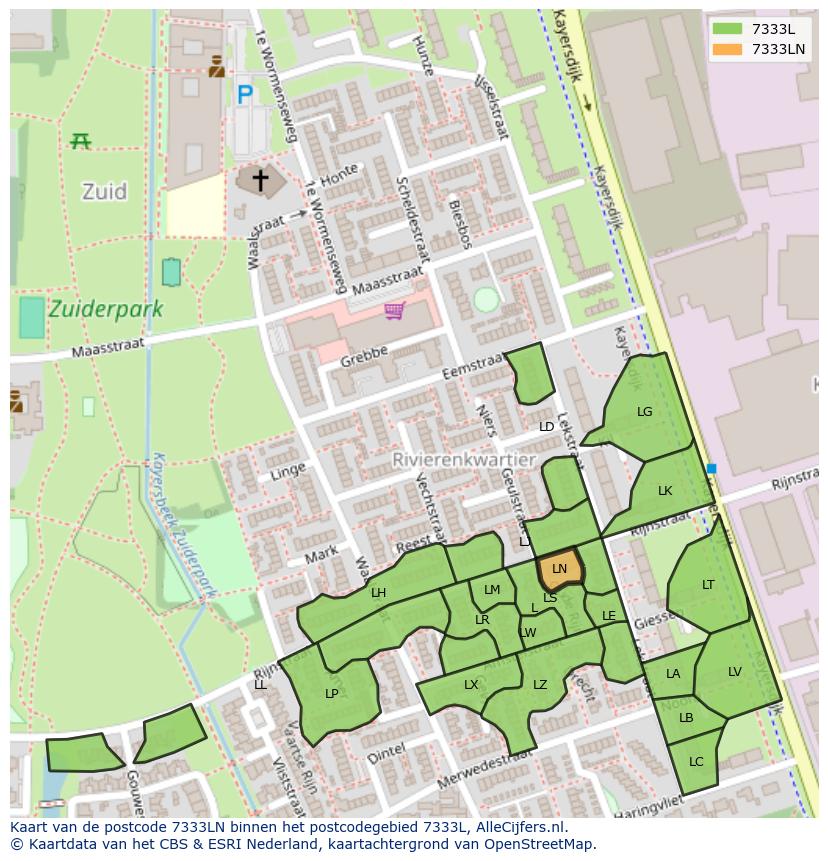 Afbeelding van het postcodegebied 7333 LN op de kaart.