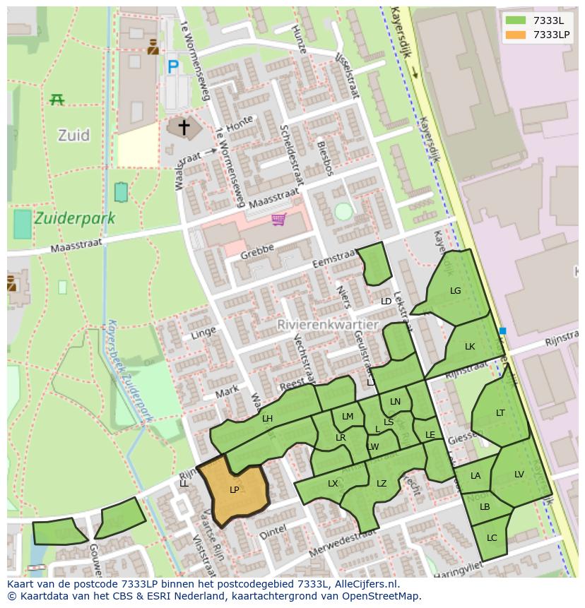 Afbeelding van het postcodegebied 7333 LP op de kaart.