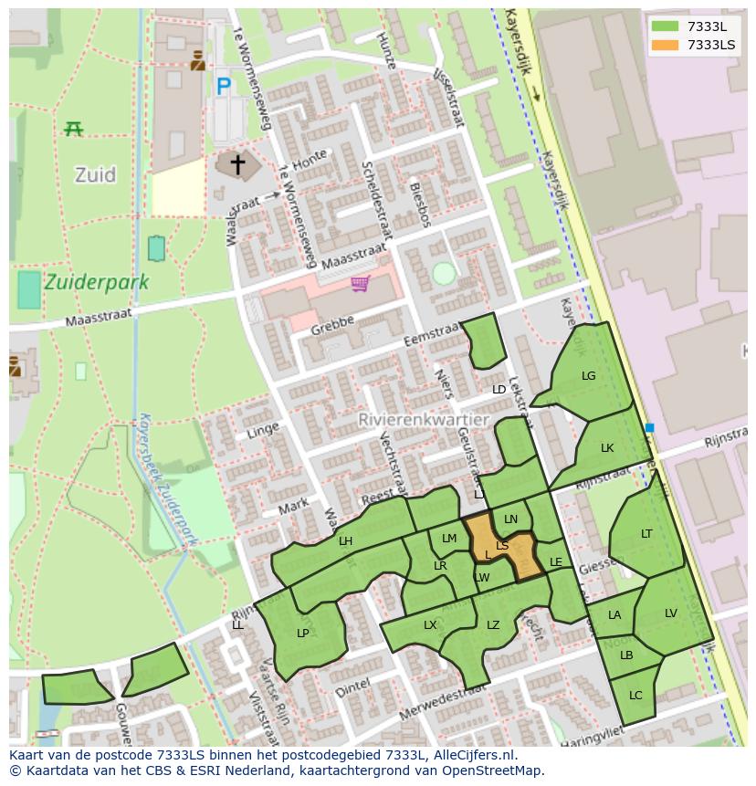 Afbeelding van het postcodegebied 7333 LS op de kaart.