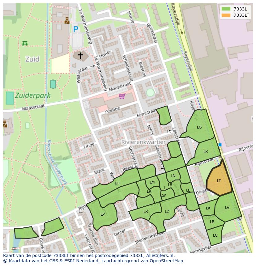 Afbeelding van het postcodegebied 7333 LT op de kaart.