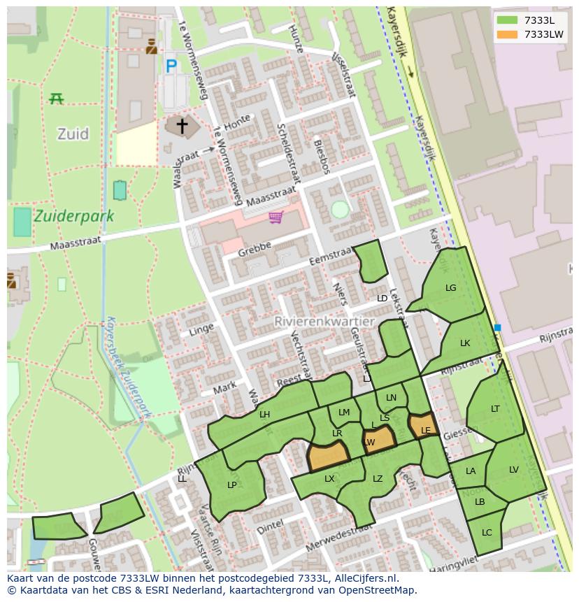 Afbeelding van het postcodegebied 7333 LW op de kaart.