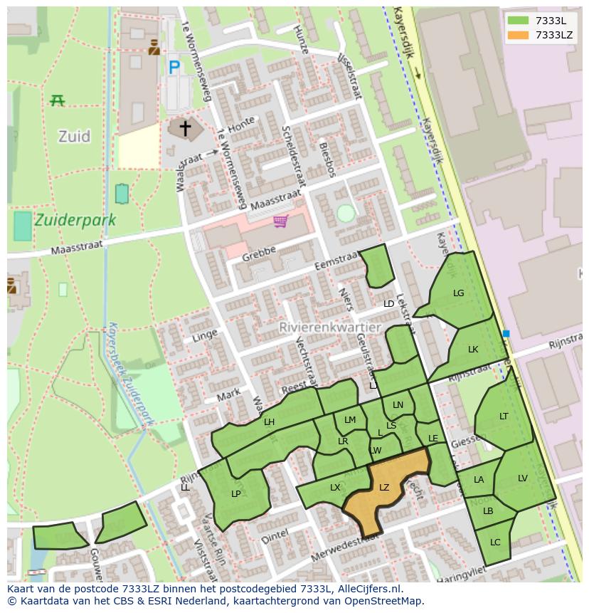 Afbeelding van het postcodegebied 7333 LZ op de kaart.