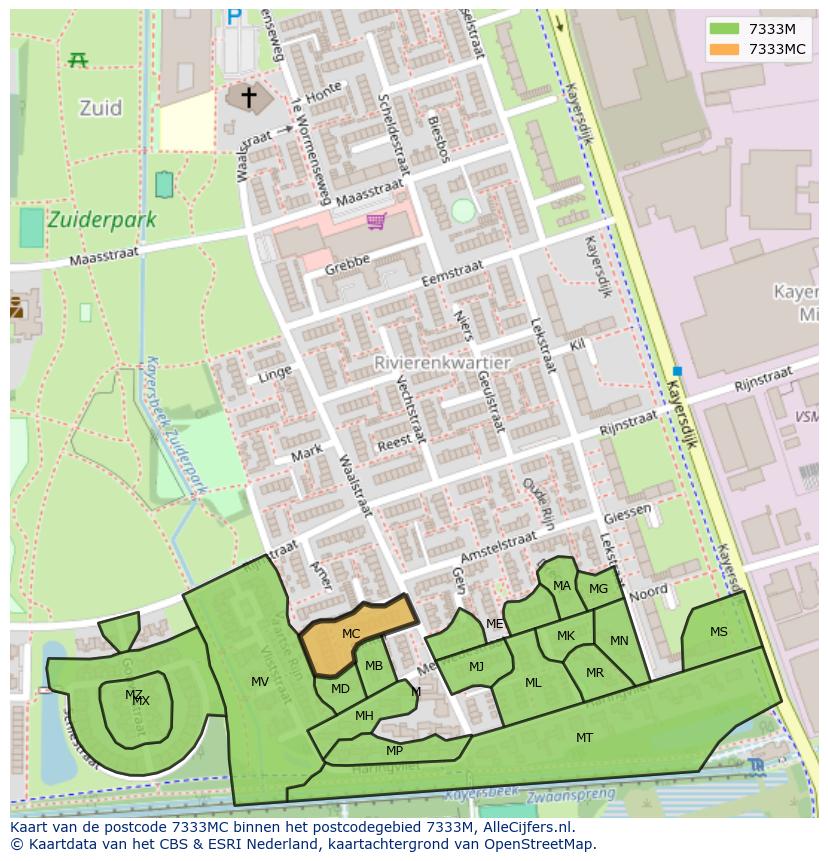 Afbeelding van het postcodegebied 7333 MC op de kaart.
