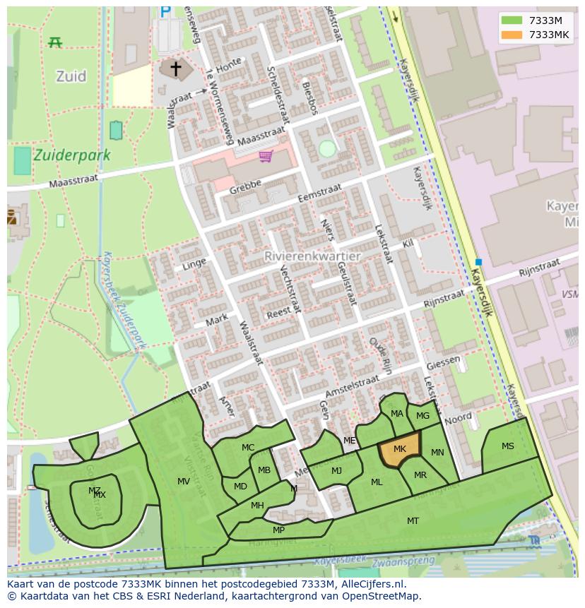 Afbeelding van het postcodegebied 7333 MK op de kaart.