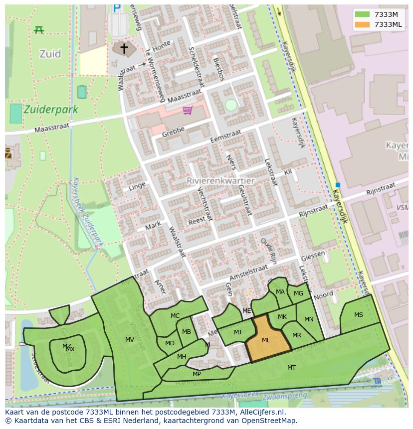 Afbeelding van het postcodegebied 7333 ML op de kaart.