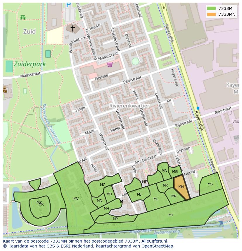 Afbeelding van het postcodegebied 7333 MN op de kaart.