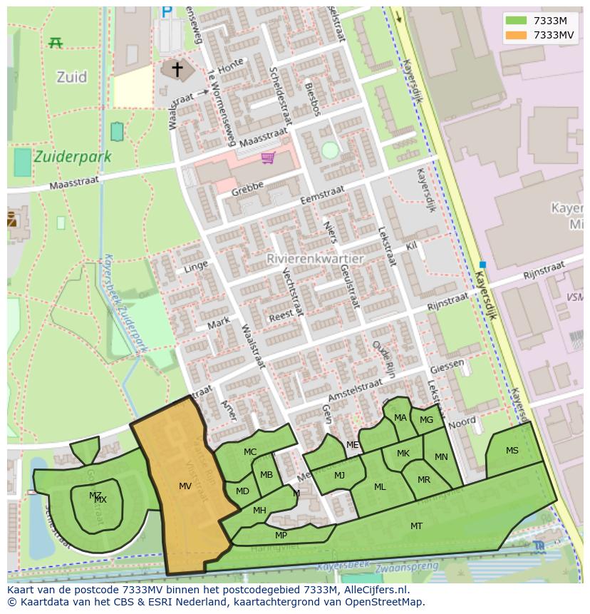 Afbeelding van het postcodegebied 7333 MV op de kaart.