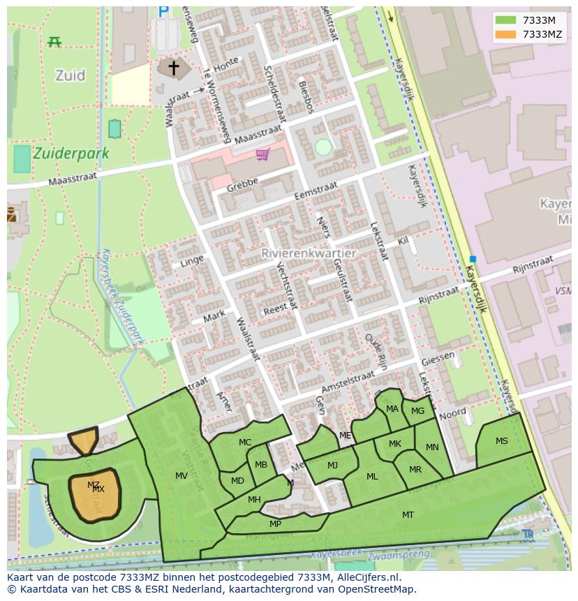 Afbeelding van het postcodegebied 7333 MZ op de kaart.