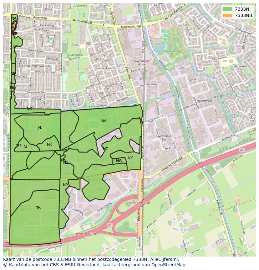 Afbeelding van het postcodegebied 7333 NB op de kaart.
