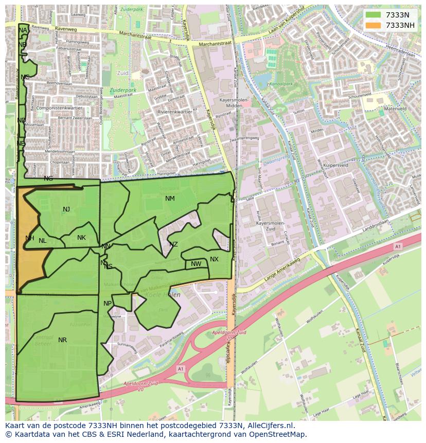 Afbeelding van het postcodegebied 7333 NH op de kaart.