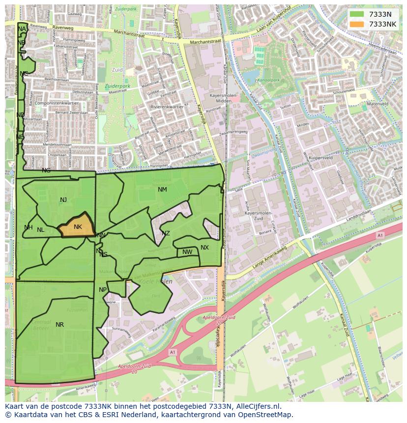 Afbeelding van het postcodegebied 7333 NK op de kaart.