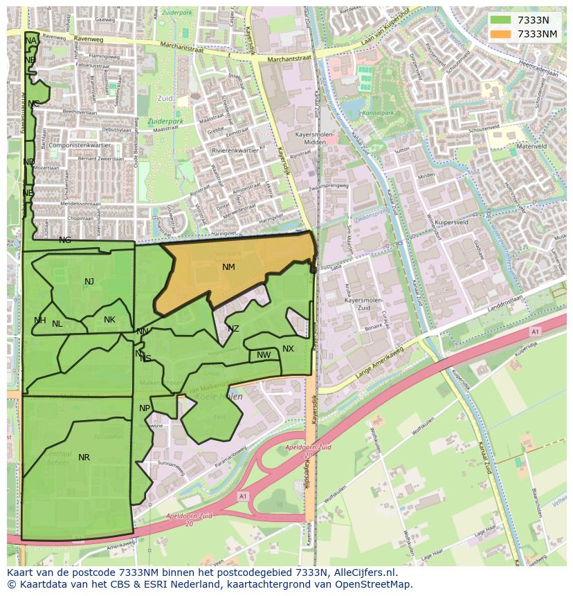 Afbeelding van het postcodegebied 7333 NM op de kaart.
