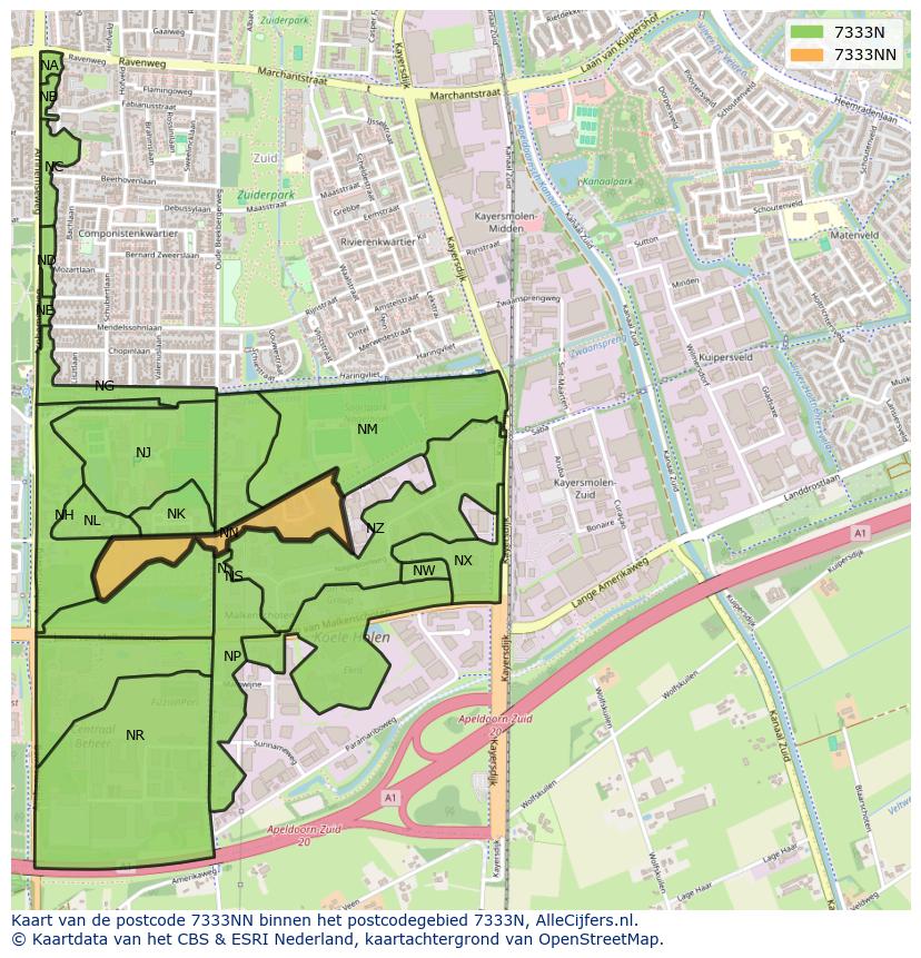 Afbeelding van het postcodegebied 7333 NN op de kaart.