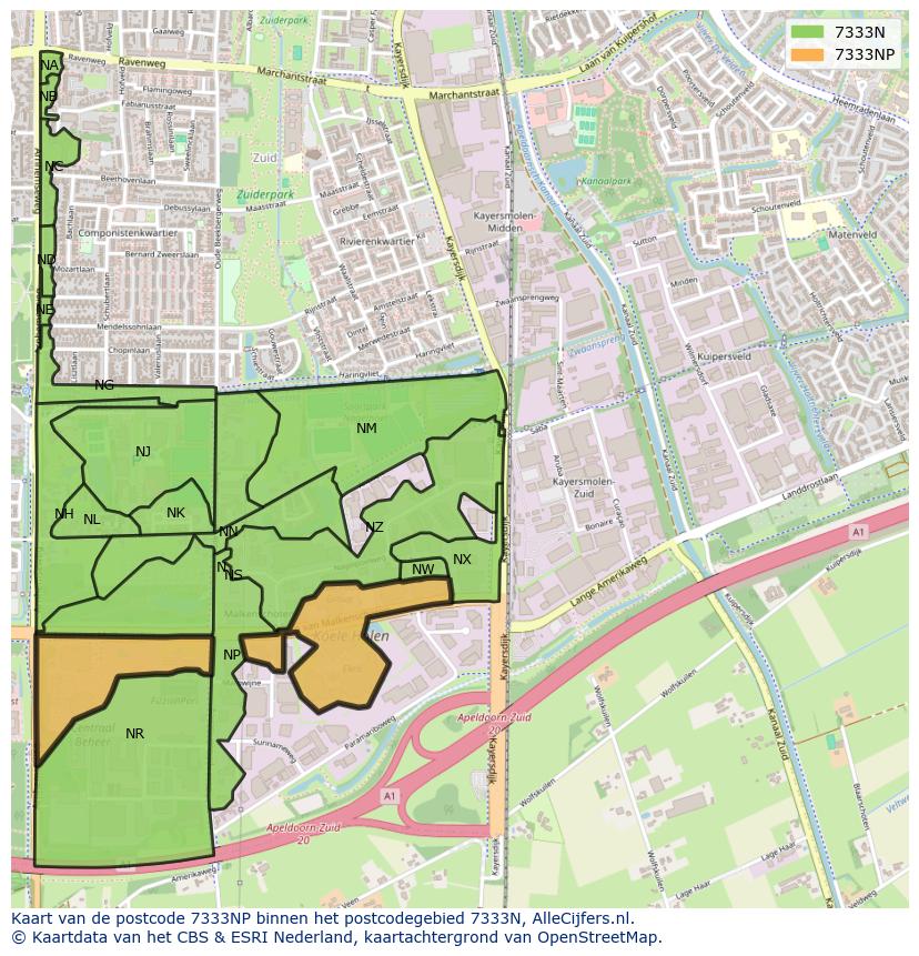 Afbeelding van het postcodegebied 7333 NP op de kaart.