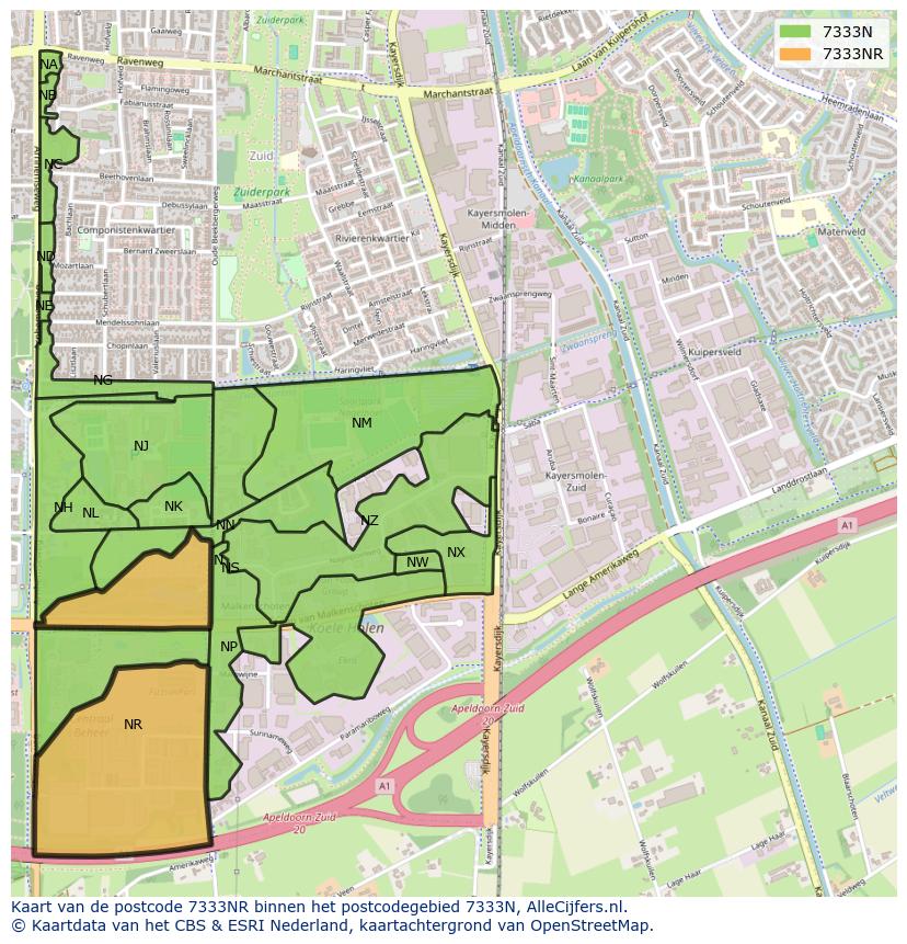 Afbeelding van het postcodegebied 7333 NR op de kaart.