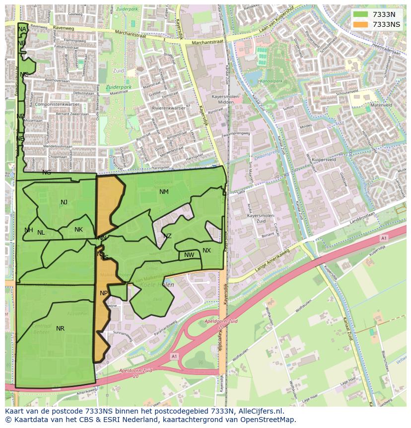 Afbeelding van het postcodegebied 7333 NS op de kaart.