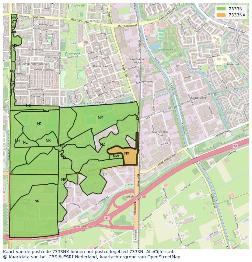 Afbeelding van het postcodegebied 7333 NX op de kaart.