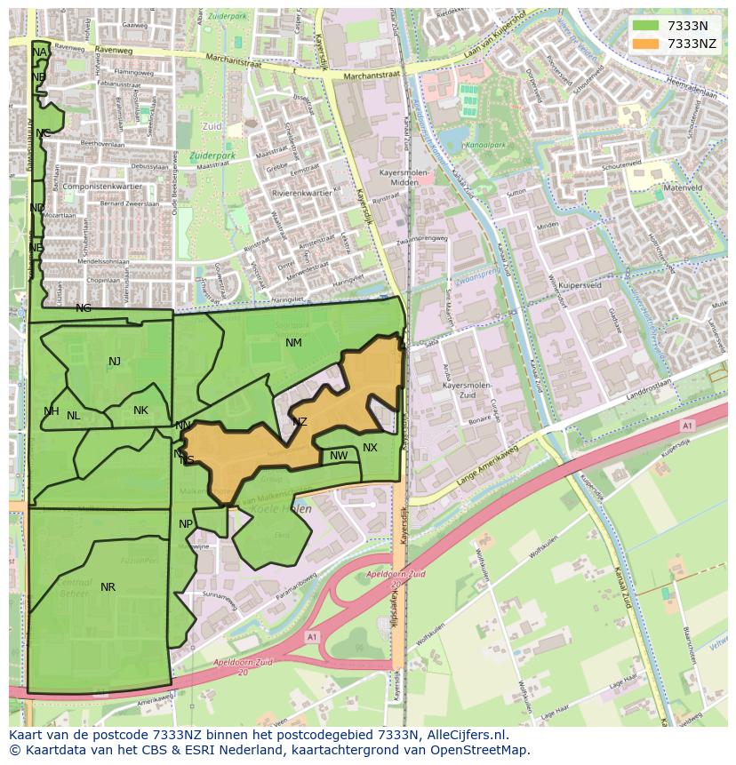 Afbeelding van het postcodegebied 7333 NZ op de kaart.