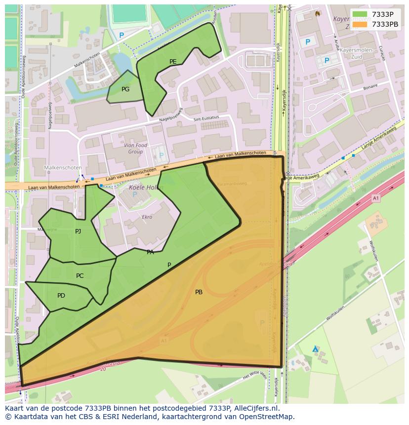 Afbeelding van het postcodegebied 7333 PB op de kaart.