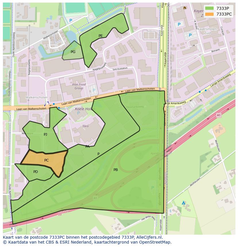 Afbeelding van het postcodegebied 7333 PC op de kaart.