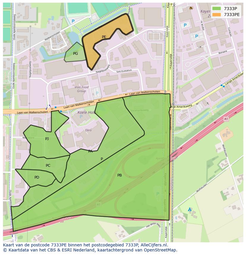 Afbeelding van het postcodegebied 7333 PE op de kaart.
