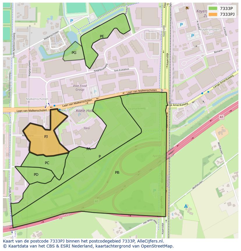 Afbeelding van het postcodegebied 7333 PJ op de kaart.