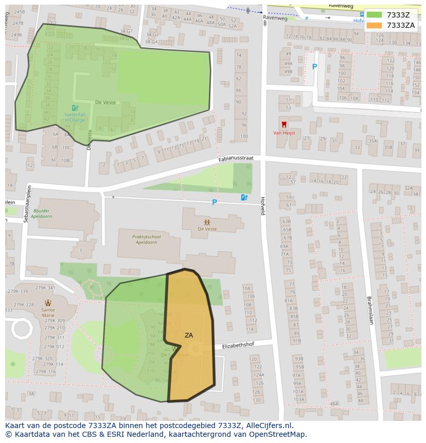 Afbeelding van het postcodegebied 7333 ZA op de kaart.