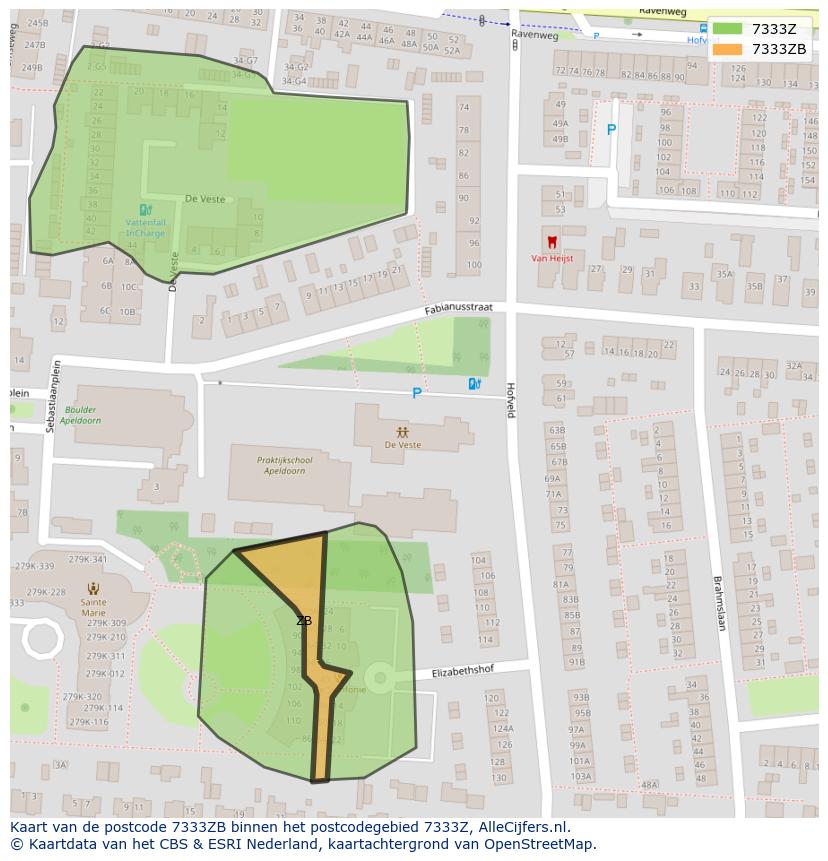 Afbeelding van het postcodegebied 7333 ZB op de kaart.