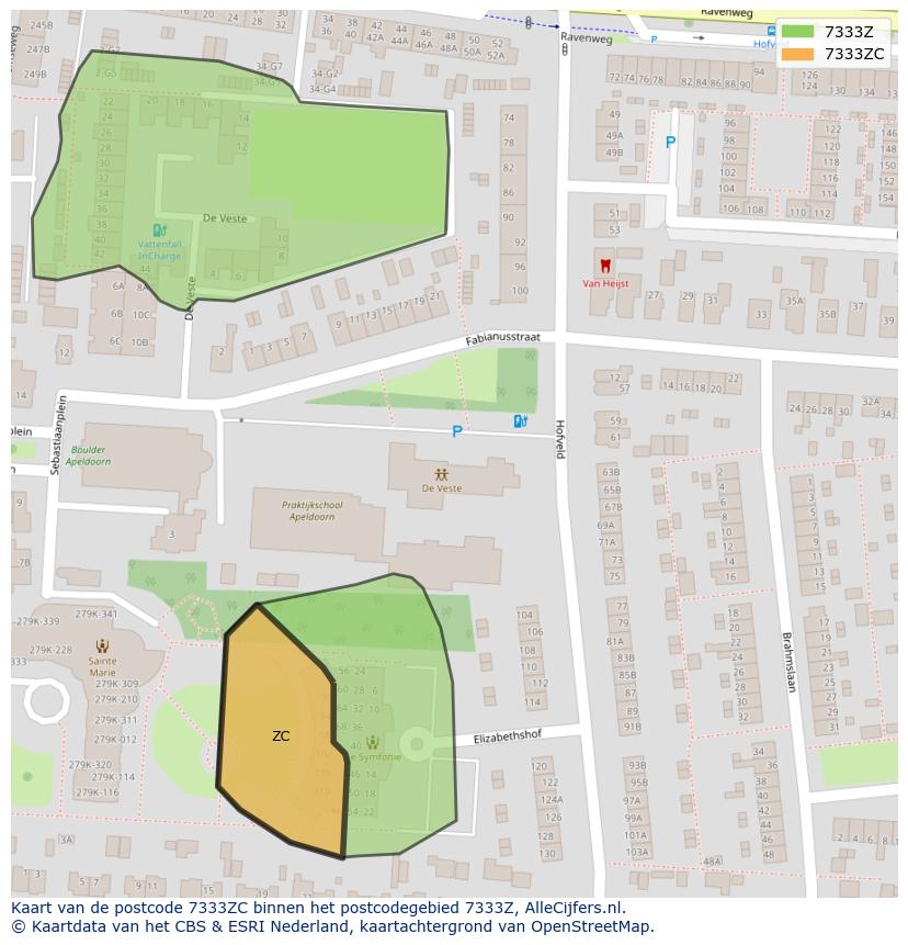 Afbeelding van het postcodegebied 7333 ZC op de kaart.