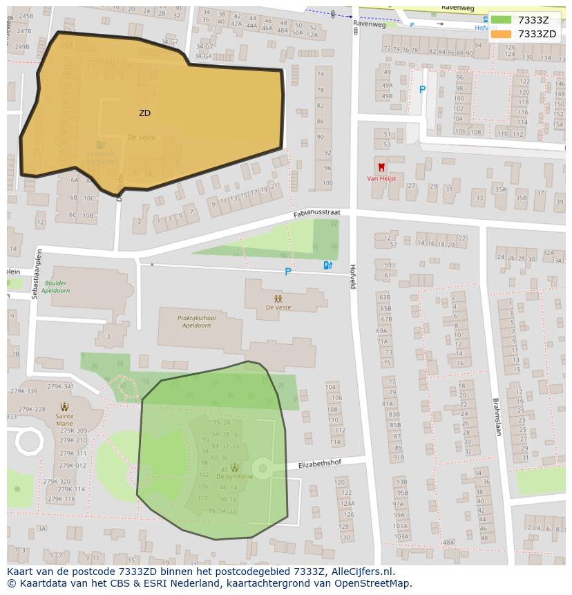 Afbeelding van het postcodegebied 7333 ZD op de kaart.