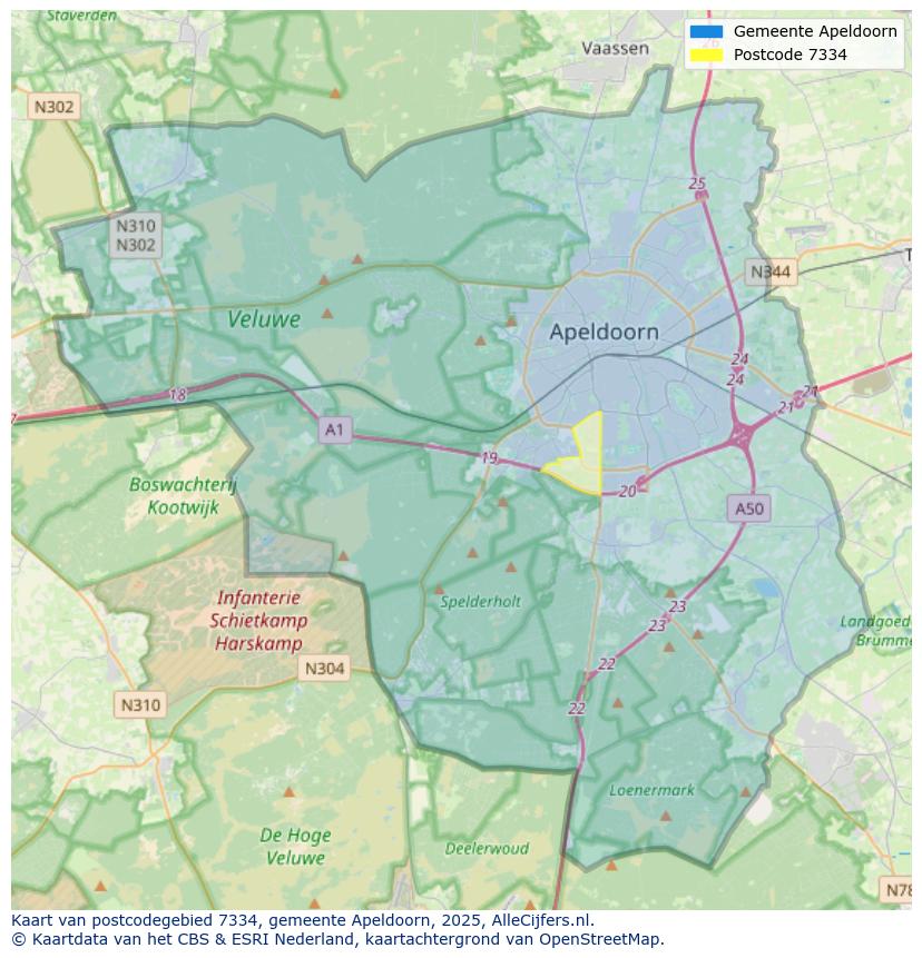 Afbeelding van het postcodegebied 7334 op de kaart.