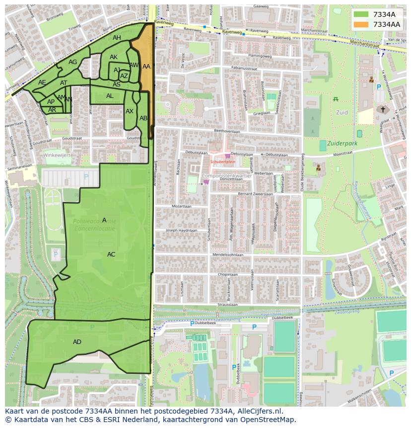 Afbeelding van het postcodegebied 7334 AA op de kaart.
